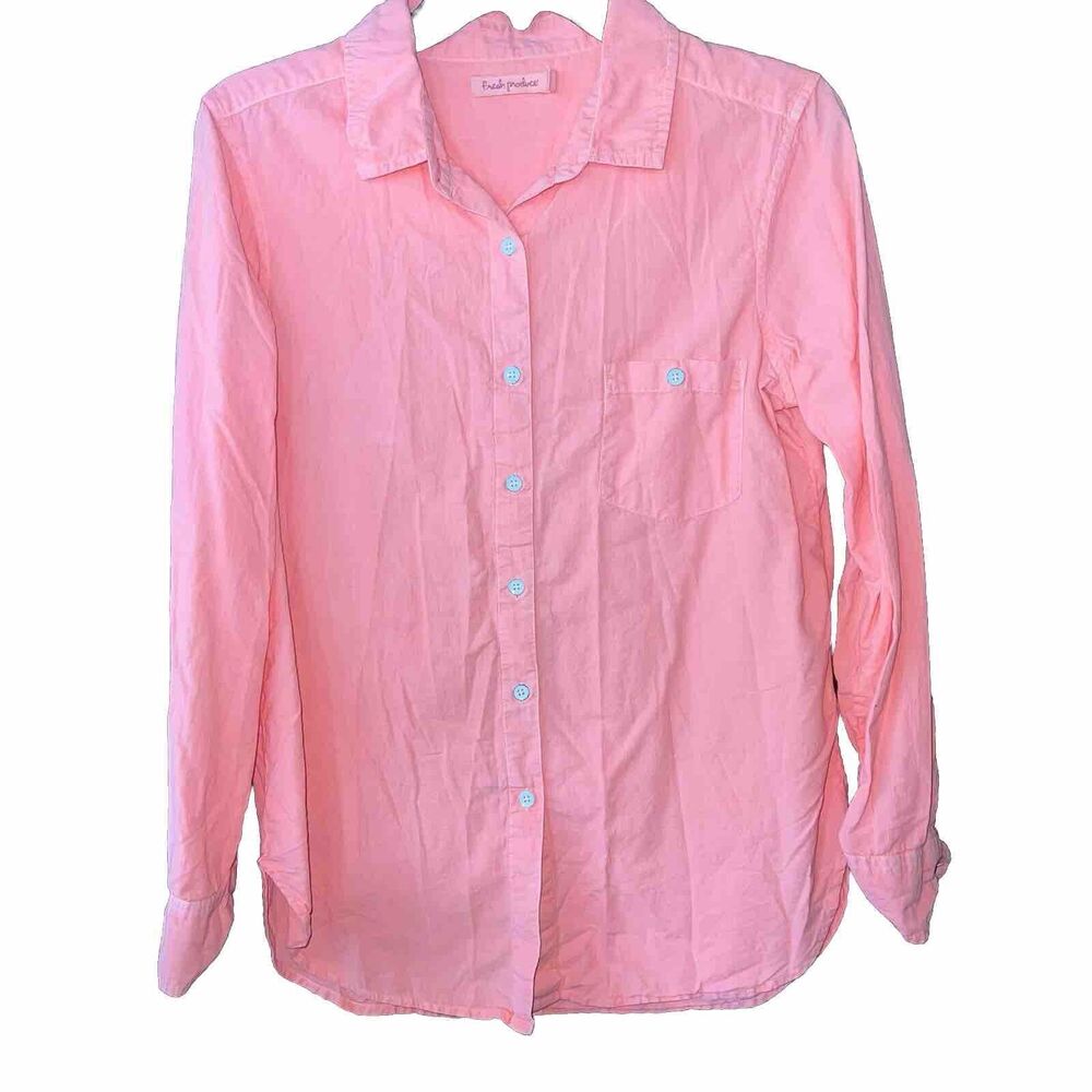 FRESH PRODUCE Small Sunkissed ORANGE Saltwater Button Up Cotton Shirt $69 SM